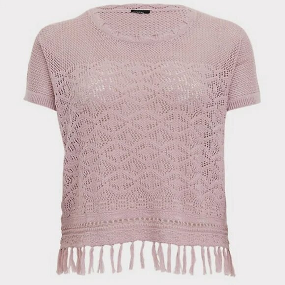 Torrid Pullover Short Sleeve Fringe Hem Sweater 3X - Picture 2 of 15
